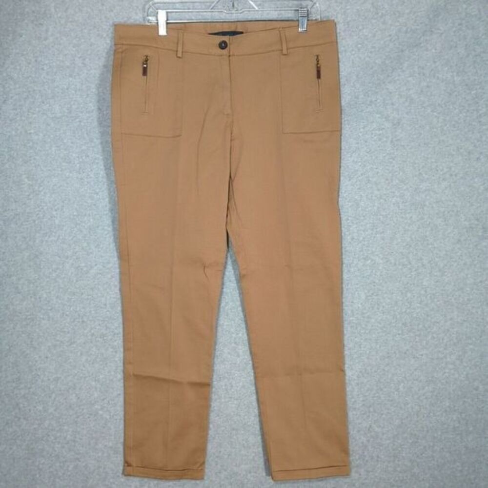 Zara Chino Pants Women's XXL Tapered ‎ Leg Tan Beige 36x28 High Rise Zip Pockets